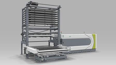 Sheet metal loading, unloading and storage system in a 2D laser-cutting system